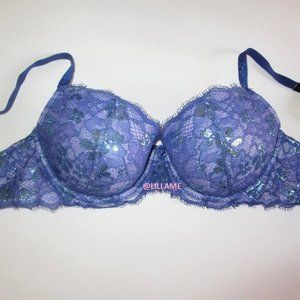VICTORIAS SECRET Dream Angels Lightly Lined Demi Bra 32D  Blue Silver Shine